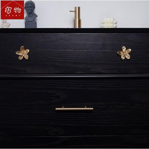 Flower Handle Pure Copper Cabinet Door Handle European American Drawer Knob Wardrobe Pull All Copper Handles