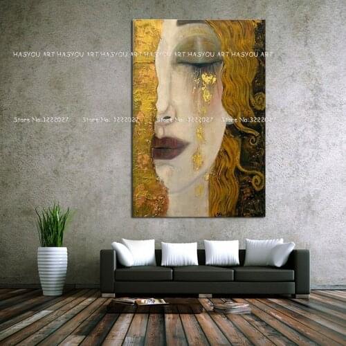 Hand painted Canvas Painting Golden Tears by Gustav Klimt Modern Oil Painting Quardro Home Decor Wall Pictures For Living Room