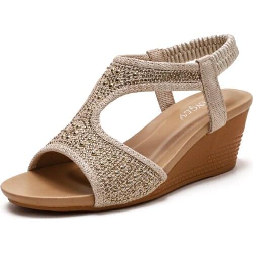 Sandals for women 2020 rhinestone rivet platform sandals Solid Thick Bottom Wedge Open-toed Bohemia Roman shoes Mother shoes