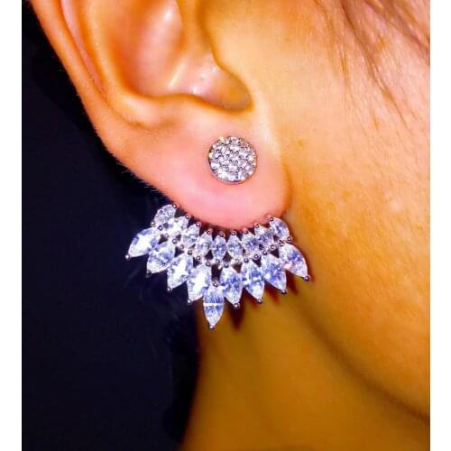 Middle east fashion design stud earring brincos separate part 2 row stone wing AAA cubic zironia jewelry
