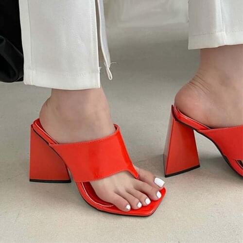 Orange Flip Flops Women High Heels Slippers Designer Sandals Women Luxury 2021 Summer Slippers Red Green Block Heel Slippers