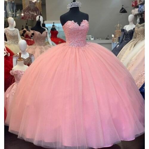 Vestidos de xv años Pink Quinceanera Dresses Applique Beaded Corset Back Ball Gown Sweet 16 Dress Tulle