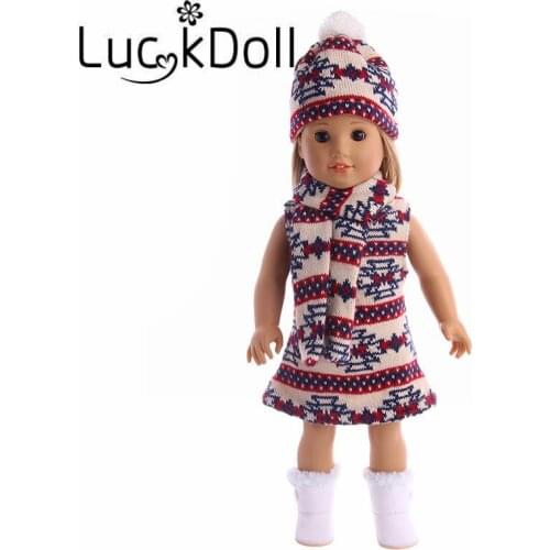 LUCKDOLL Knitted Sweaters Suit Fit 18 Inch American 43cm Baby Doll Clothes Accessories,Girls Toys,Generation,Birthday Gift