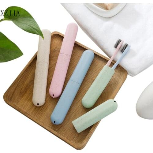 XZJJA 2pc Environmental Protection Wheat Straw Toothbrush Box Portable Travel Tooth Brush Protect Case Bathroom Accessories