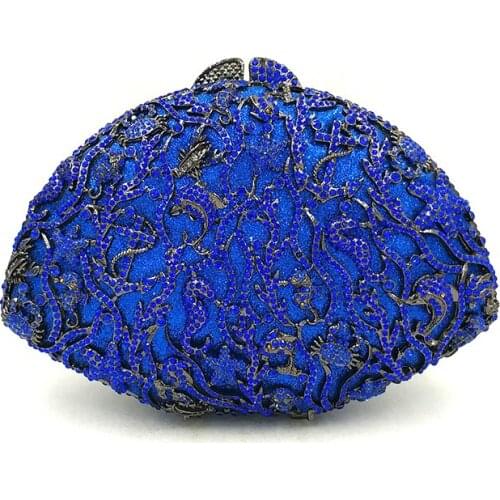 Women evening party bag colorful diamonds luxury crystal clutch bridal wedding party purse handbag animal ocean crystal purses