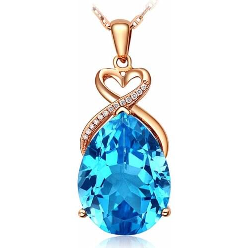 Luxury 5 carats aquamarine blue crystal topaz gemstones diamonds pendant necklaces for women 18k rose gold choker chain jewelry