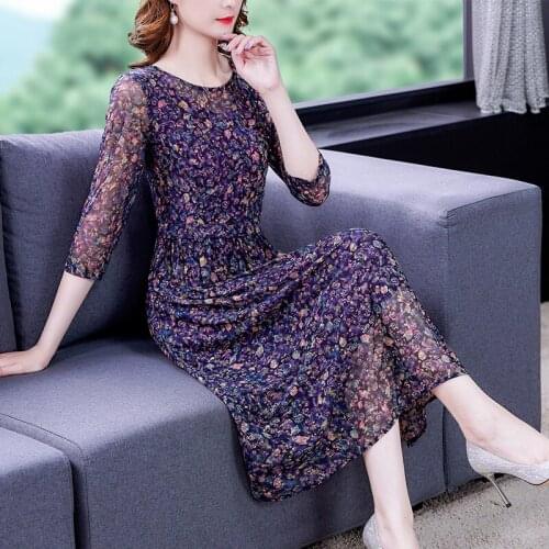 Women Casual Loose 5XL Plus Size Chiffon Dress Summer Boho Print Mulberry Silk Beach Midi Sundress 2021 Bodycon Party Vestidos