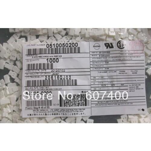 0510050200 CONN RCPT 2POS 2MM WIRE TO WIRE 51005-0200 MOLEX Connectors terminals housings 100% new and original parts