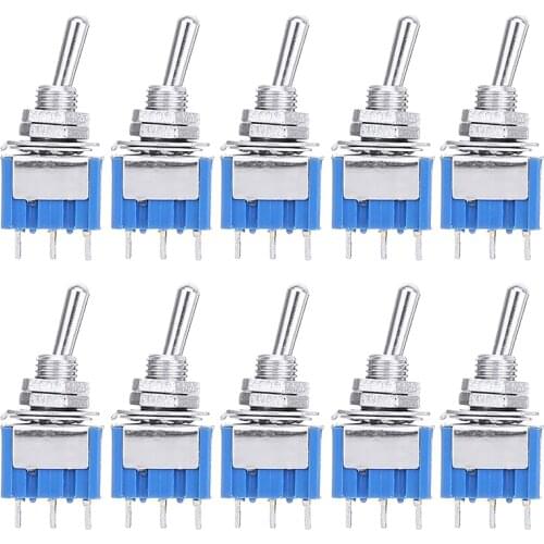 10pcs Blue SPDT Latching On/On 2 Position Switch Mayitr Miniature Toggle Switches AC 125V/3A For Switching Lights Motors