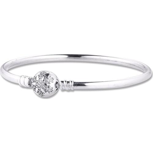 100% 925 Sterling Silver Moments Charms Bangle Bracelets with Unique Snowflake European DIY Jewelry Free Shipping