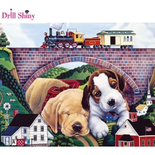 5d diy Diamond embroidery full drill Diamond painting dog under bridge Cross Stitch Rhinestone mosaic wall painting picture
