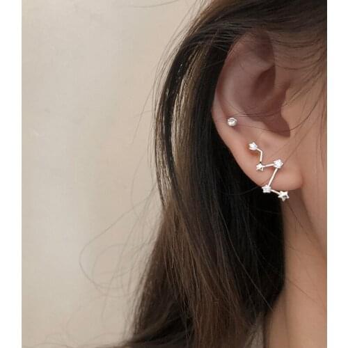 925 Sterling Silver Star Geometric Elegant Wedding Engagement Fashion Shiny Zircon Stud Earrings Jewelry for Women Gift New