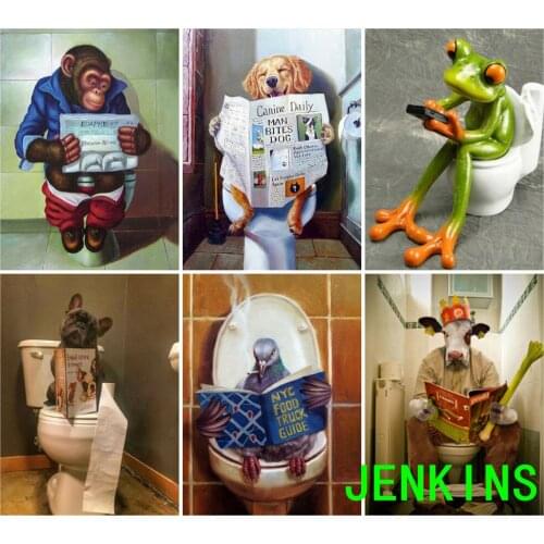 5D Diy Dog Diamond Painting Animal Embroidery Mosaic Toilet Cross Stitch Home Decoration Wall Stickers funny art jenkins