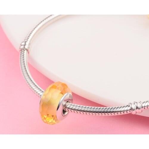 Fit Pandora Bracelets 925 Sterling Silver Fascinating Ochre Murano Glass Charm Beads for Women DIY Making Female Jewelry Kralen