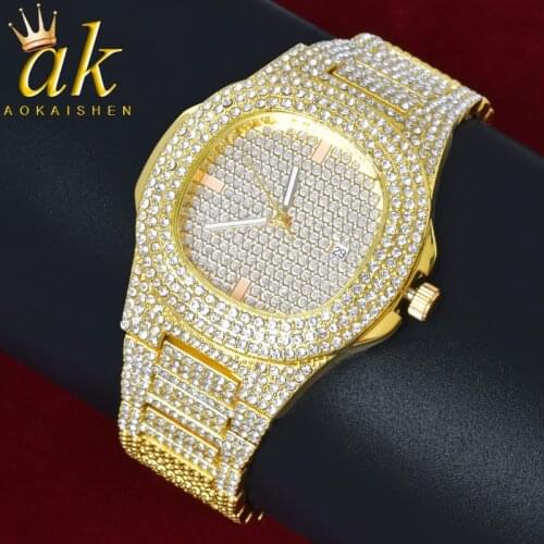 Hip hop 2020 Mens Watch Big Dial Military Quartz Clock Luxury Rhinestone Business Waterproof