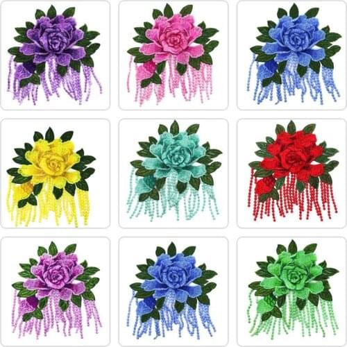 Flower Floral Collar Patches Cute Tassels Applique Badge Embroidered Fabric Sticker Clothes Jacket Jeans Garment Patches