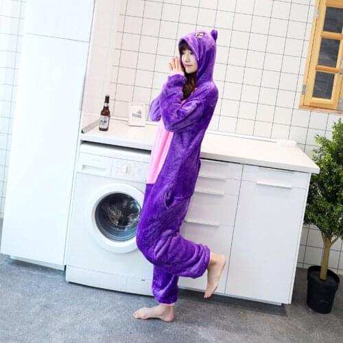 Dropship Adult High Quality Purple Cat Kigurumi Onesies Sleepwear Animal Anime Cartoon Pajamas Cosplay Costumes