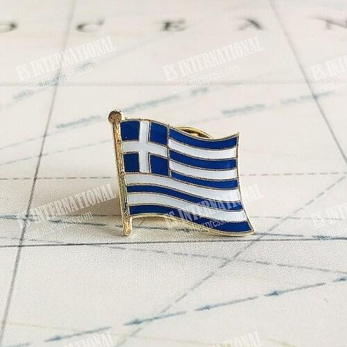 Greece National Flag Lapel Pins Crystal Epoxy Metal Enamel Badge Paint Brooch Souvenir Suit personality Commemorative