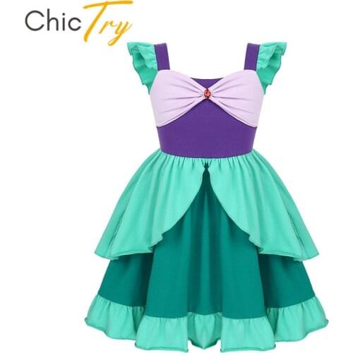 ChicTry Kids Girls Sleeveless Bow-knot Knee Length Halloween Princess Dress Carnival Child Birthday Roleplay Mermaid Costume