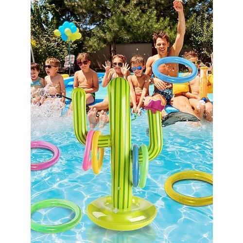 Summer Swimming Pool Accessories Inflatable Cactus Ring Toss Game Set Floating Pool Toys Beach Party Supplies Party Bar Travel
