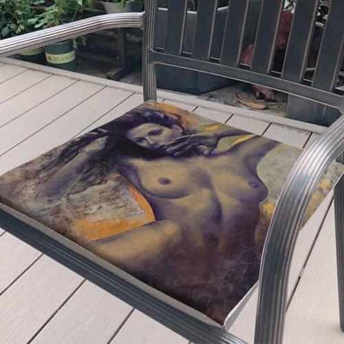 Chair Cushion linen Sexy character Watercolour art non-slip soft and Chair mat office Cushions carpet