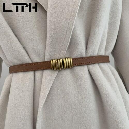 LTPH vintage decoration belts for women PU Faux Leather Belt metal buckle simple adjustable buckle thin belt 2021 summer new
