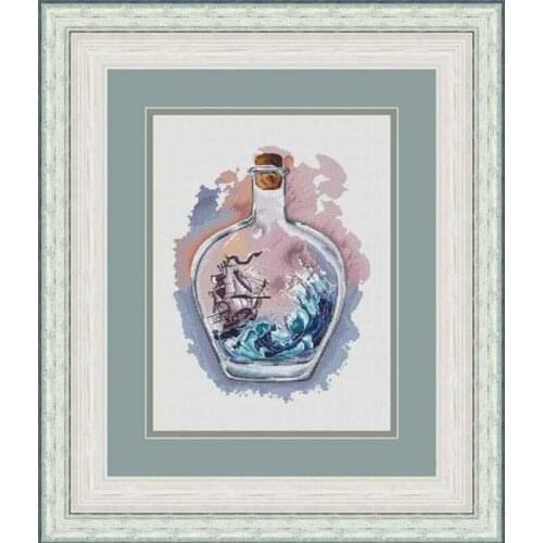 3TH Counted Cross Stitch Kit A Ship Sailing in Bottle Vessel Trip on Sea Ocean