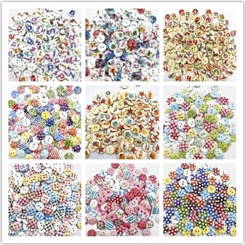 New 15mm Mixture Round Button Monogrammed Christmas Stripe Plaid Button Love Scrapbooking for Wedding Decor Sewing Accessories