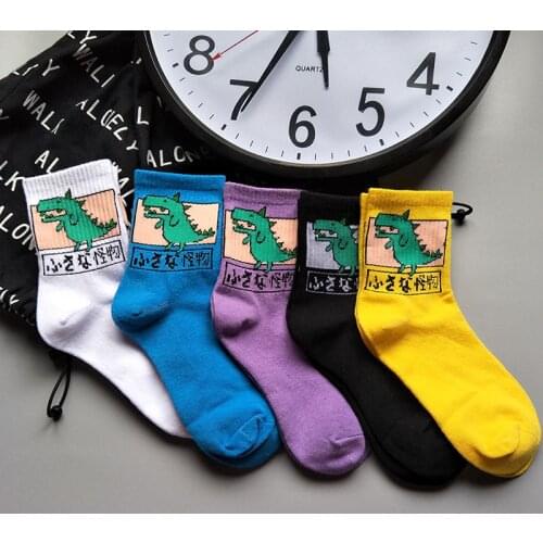 New Fashion Harajuku Women Girls Hip Hop Long Socks Cute Animal Dinosaur Socks For Ladies Funny Japan Cartoon Socks