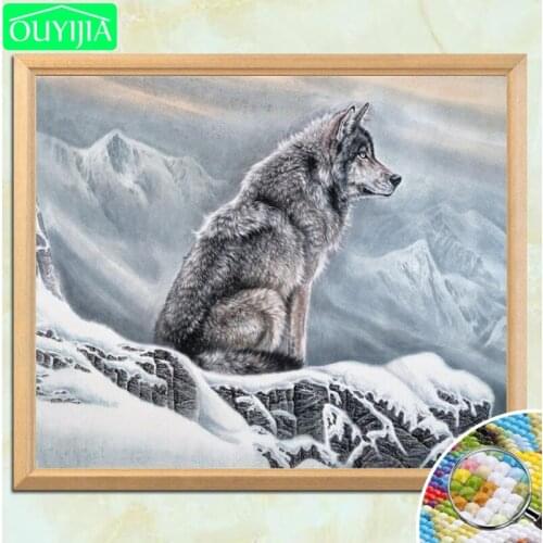 OUYIJIA Wolf Ink And Wash Painting Styl 5D DIY Diamond Painting Full Square Diamond Embroidery Picture Of Rhinestones Mosaic