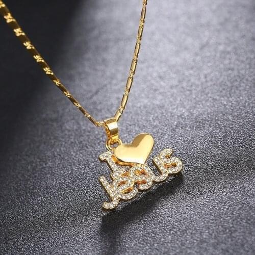 New Letter Jesus Heart Pendant Necklace Womens Necklace Bohemian Crystal Inlaid Metal Sliding Pendant Accessories Party Jewelry