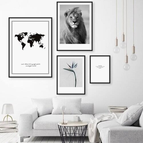 Scandinavian Style Lion Flower Poster Print Minimalist Wall Art Canvas Painting Quote Decoration Pictures For Living Room Decor