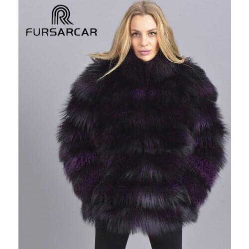 FURSARCAR Luxury New Fashion Real Fur Coat Women Natural Fox Fur Outwear Popular Purple Color Winter Jacket With Fur Collar