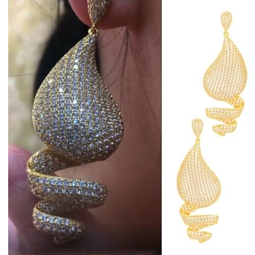 Blachette Luxury DUBAI Charm Shiny Unique Trendy Dangle Earrings AAA Cubic Zirconia Drop Earring For Women Wedding Party Jewelry