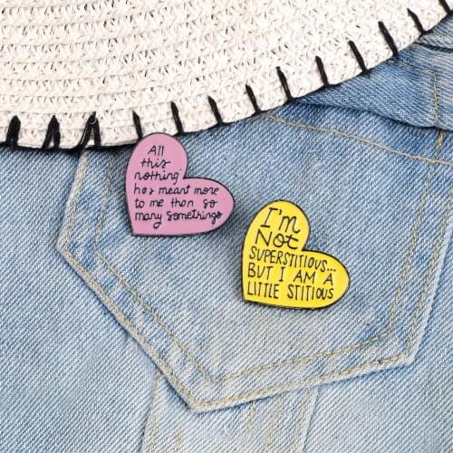 Pink Yellow Heart Enamel Pins Letter Love Heart Brooches For Women Men Denim Jackets Lapel Pin Fashion Jewelry Cartoon Badges