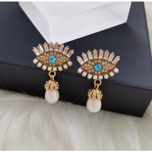 Retro Exaggerated Earrings Micro-set Rhinestone Devils Eye Stud Earrings