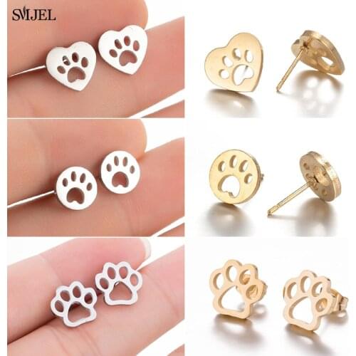 Trend Cute Animal Footprint Stud Earrings for Women Kids Fashion Metal Dog Paw Earings Stainless Steel Ear Piercing Brincos 2021