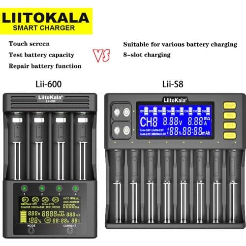 LiitoKala Lii-S8 Lii-600 Lii-M4 Lii500 Lii-PD4 Lii402 Lii202 Smart Charger for 18650 26650 21700 AA AAA lithium NiMH battery