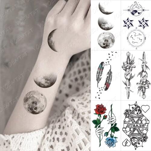 Waterproof Temporary Tattoo Lasting Sticker Ball Feather Sword Rose Flash Tatto Men Minimalist Children Fake Tatoo Women