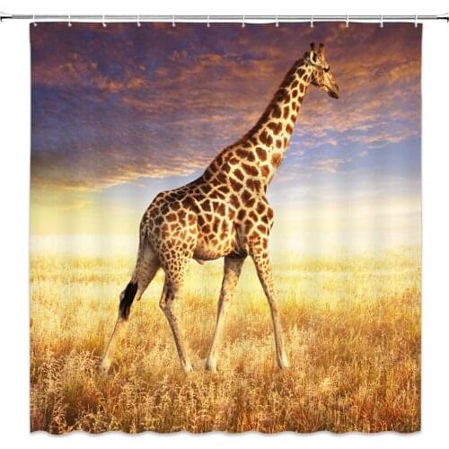 Wild Animal Shower Curtains Giraffe Elephant Tiger Lion African Animals Home Decor Bath Bathtub Waterproof Polyester Curtain Set