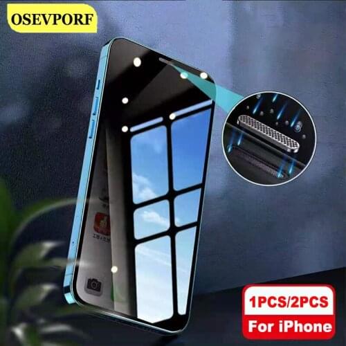 Anti-spy Tempered Glass Green Light Front Film For iPhone 12 Mini 11 Pro Max X XS Max XR 8 7 6S 6 Plus SE 2 Dust Net Clear Glas