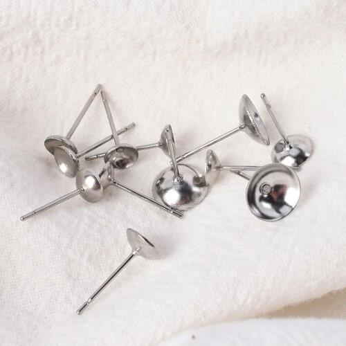 100pcs Stainless Steel Cup shape Earrings Settings Ear Post Pin Findings DIY Ear Jewelry Making Supplies Blank Base Fits Crystal