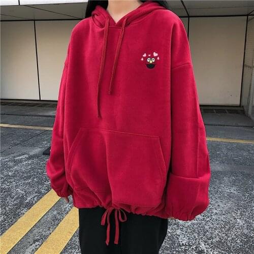 Autumn Cartoon Loose Womens Hoodies Sweatshirt Pockets Oversize Embroidered Sweatshirts Women 2020 Winter Clothing
