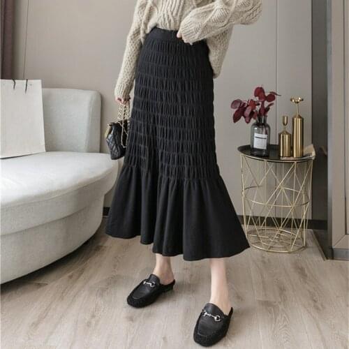 Women High Waist Casual Skirts New Arrival 2021 Autumn Winter Korean Style All-match Ladies Knitted Long Mermaid Skirt W593