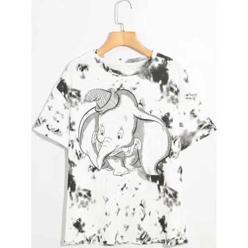 Disney Cartoon Dumbo Shirts for Women Print Round Neck Short-sleeved Women Fashion Clothing Graphic T-Shirts Harajuku Kawaii