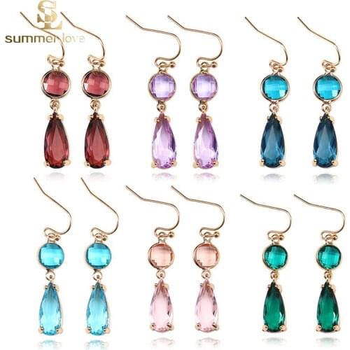 Boho Blue Pink Crystal Earrings Glass Dangle Drop Earring for Women Accessories Jewelry Kawaii Gifts Boucle d'oreille Femme 2020