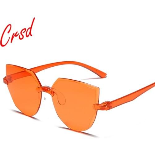 CRSD 2020 Women Cat Eye Integrated Ocean Sunglasses Frameless One-piece Candy Color Transparent Sun Glasses Fashion Streetwear