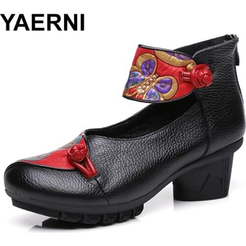 YAERNI Handmade Cowhide Women Shoes Fashion High Heel Shoes 2020 New Genuine Leather Shoes Woman Fashion Pumps High Heels
