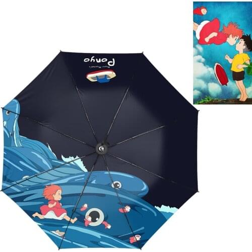 Anime Studio Ghibli Ponyo on the Cliff Goldfish Umbrella Three-Folding Umbrella Cartoon Windproof Folding Sun Rain Umbrella