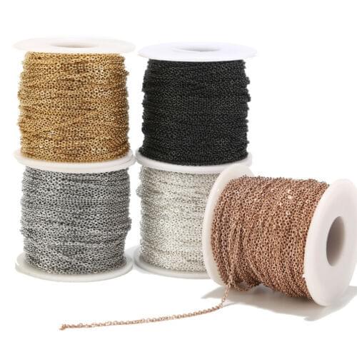 10 Meters Stainless Steel Gold/Black/White Chains 2mm Width Rolo Link Chain for DIY Jewelry Making Necklaces Bracelets Findings